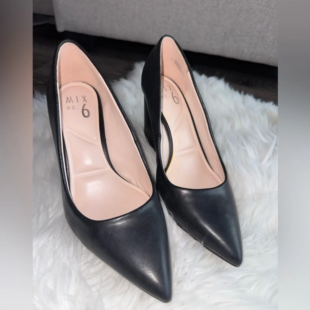 Mix No. 6 Black Pointed-Toe Wedge Pumps - Picture 3 of 8